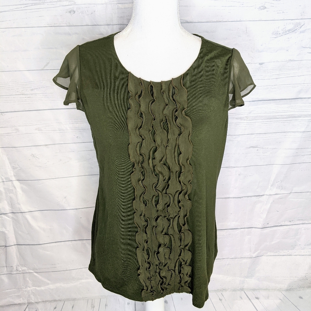 Charter Club Ruffled Front Top Olive Green